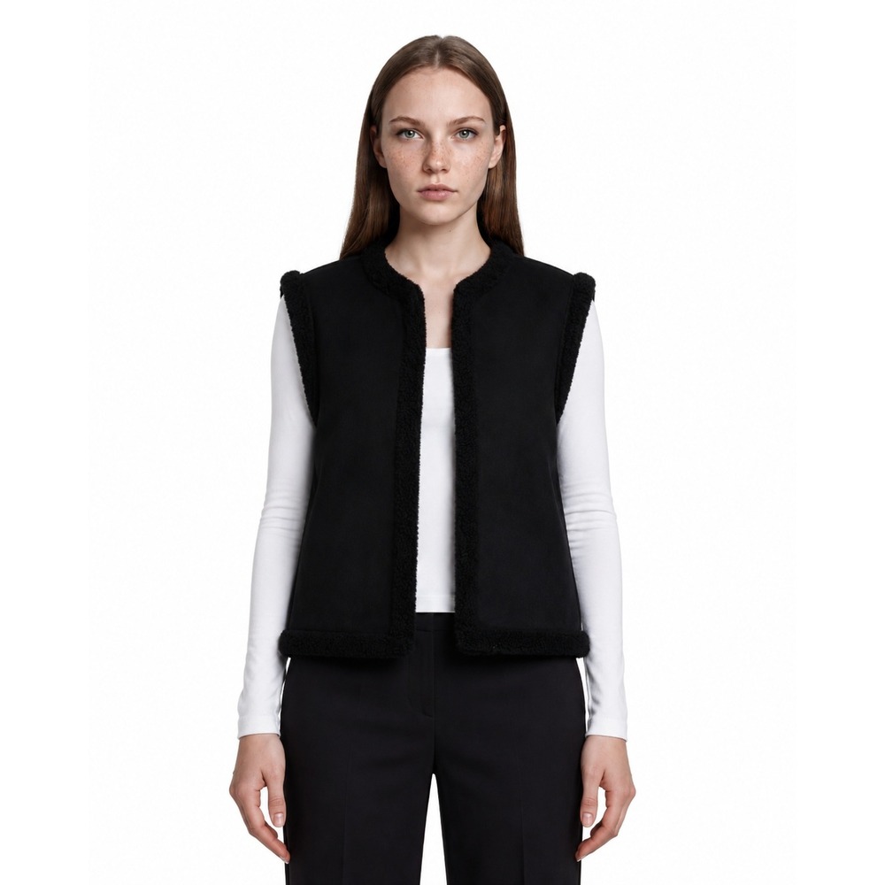 Lauren Ralph Lauren Vest Women's Size Small Black Faux Suede Sherpa Lined